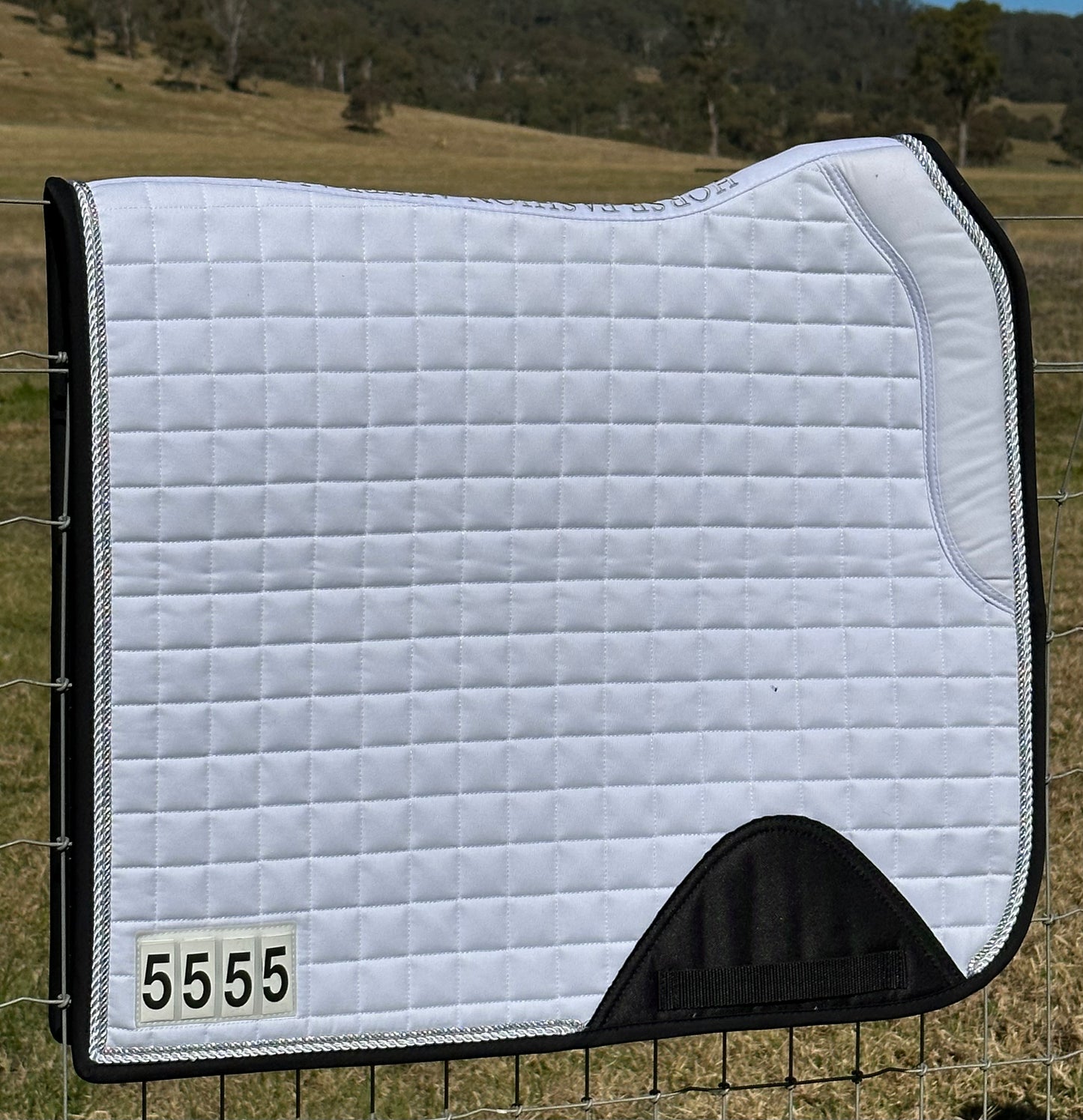 Horse Fashion Australia White Dressage Competition Pad with Numbers