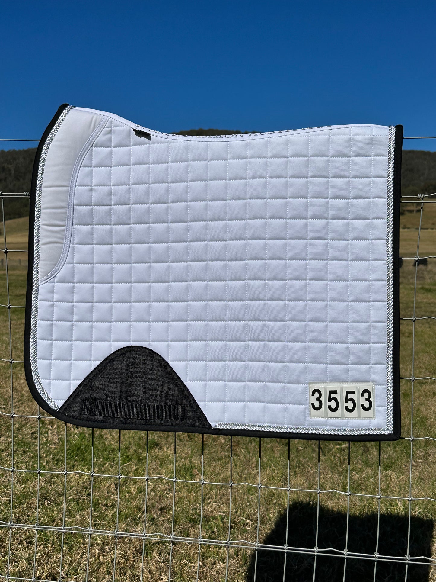 Horse Fashion Australia White Dressage Competition Pad with Numbers