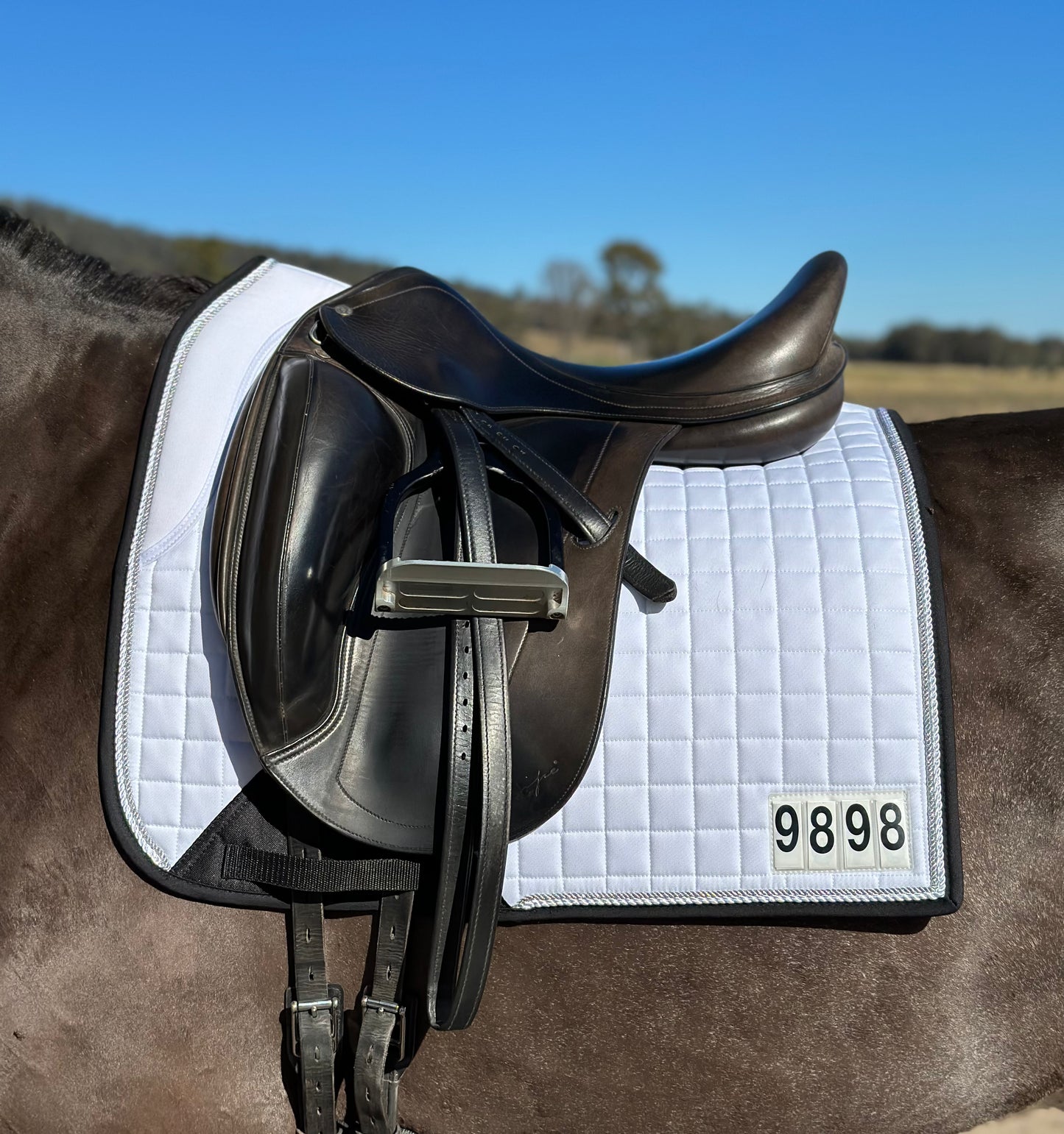 Horse Fashion Australia White Dressage Competition Pad with Numbers