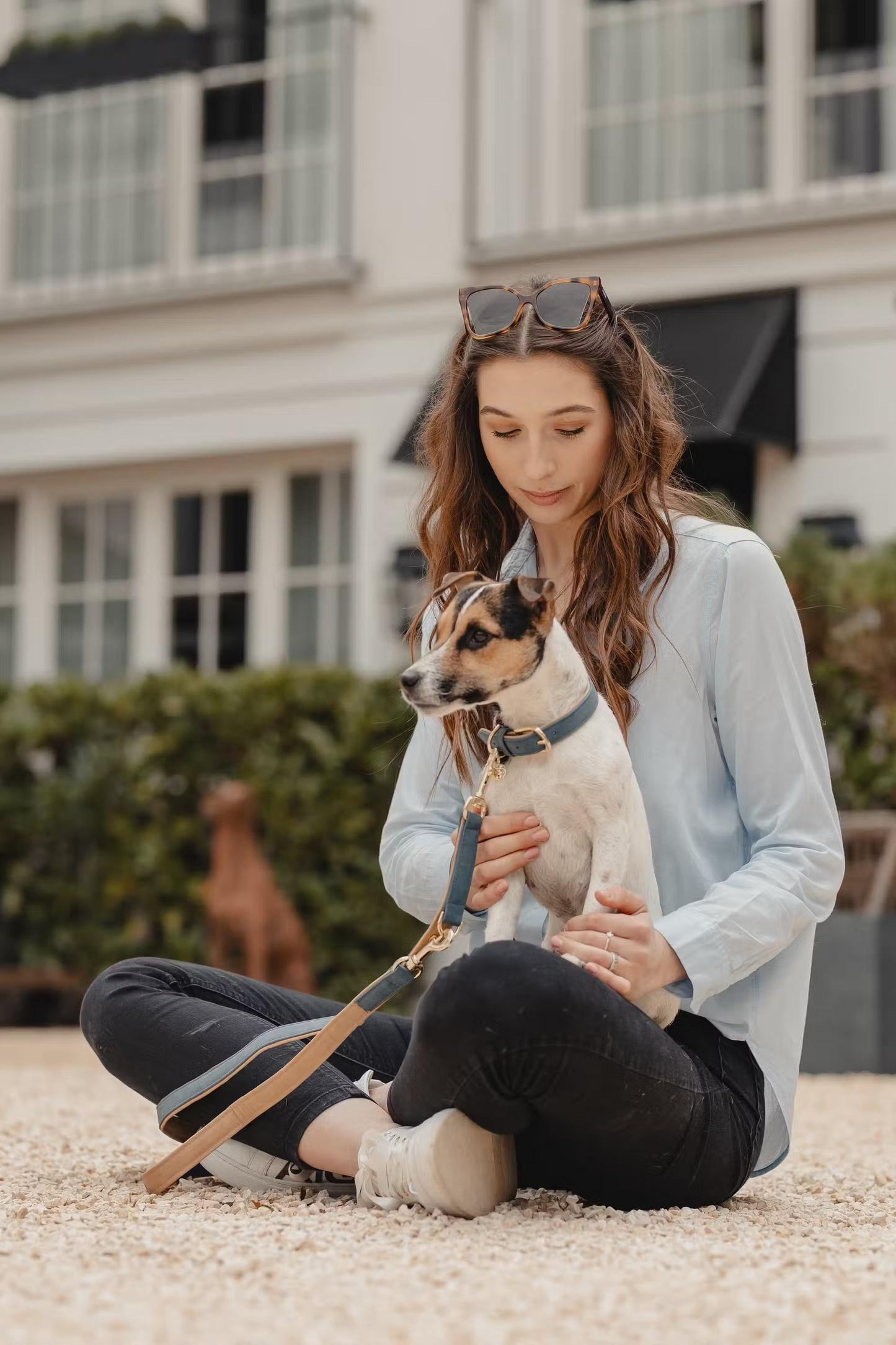 Kentucky Vegan Leather Dog Collar + Lead SET | Navy/Beige