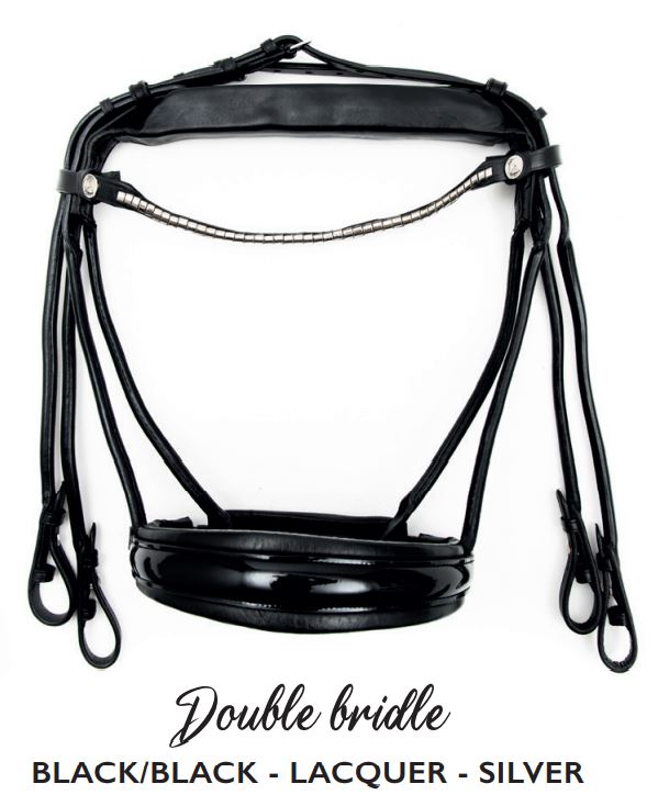 Finesse Double Bridle Cassidy | Rolled Black Leather with Silver Clincher Browband