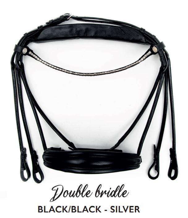 Finesse Double Bridle Cassidy | Rolled Black Leather with Silver Clincher Browband