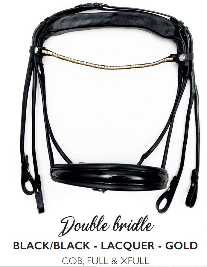 Finesse Double Bridle | Black Leather with Gold Clincher Browband