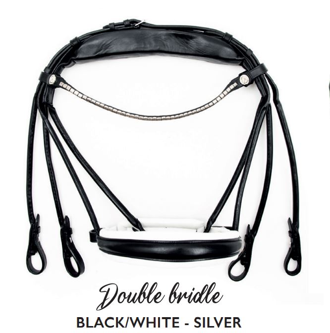 Finesse Double Bridle Cassidy | Rolled Black Leather with Silver Clincher Browband