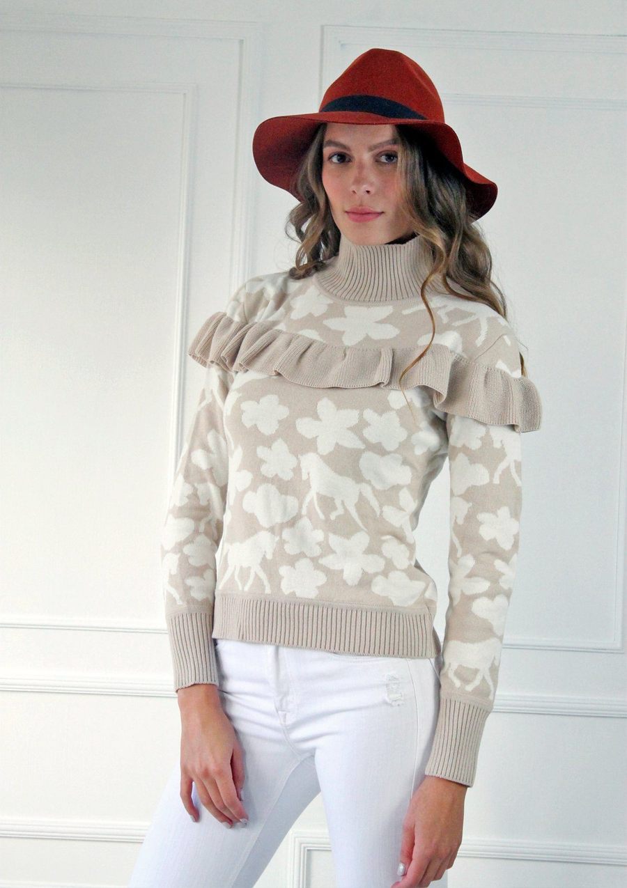 Ronner Lila Ruffle Turtleneck | Beige