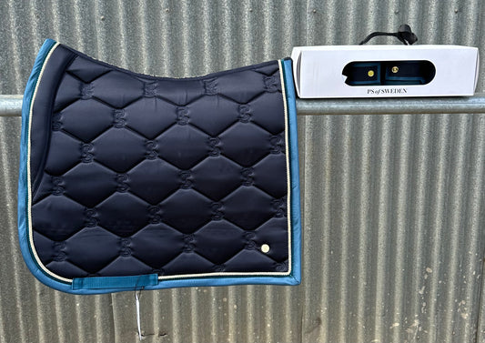 PS of Sweden Limited Edition Navy Dressage Saddle Pad + Teal/Navy Polos Set