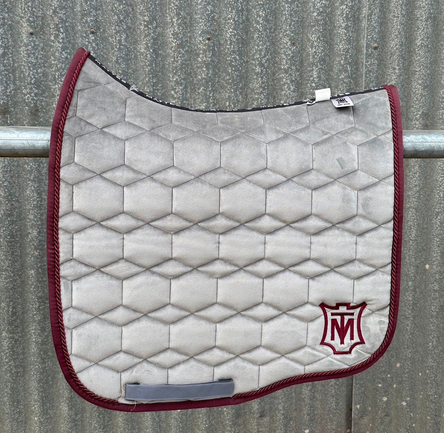 Mattes Medium Size Eurofit dressage pad Slate velvet Blackberry binding