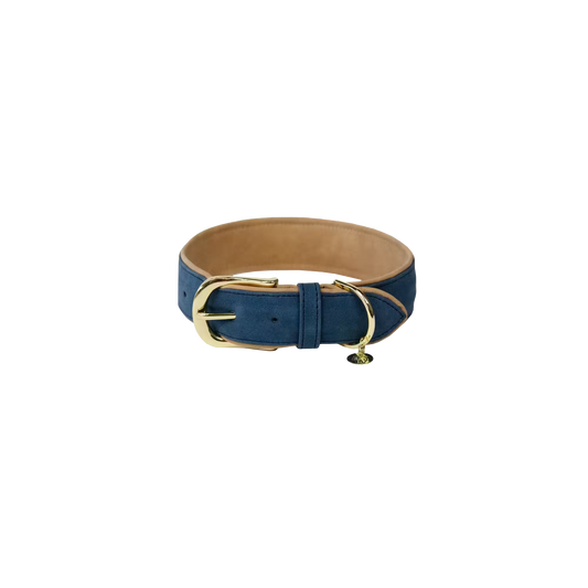 Kentucky Vegan Leather Dog Collar + Lead SET | Navy/Beige