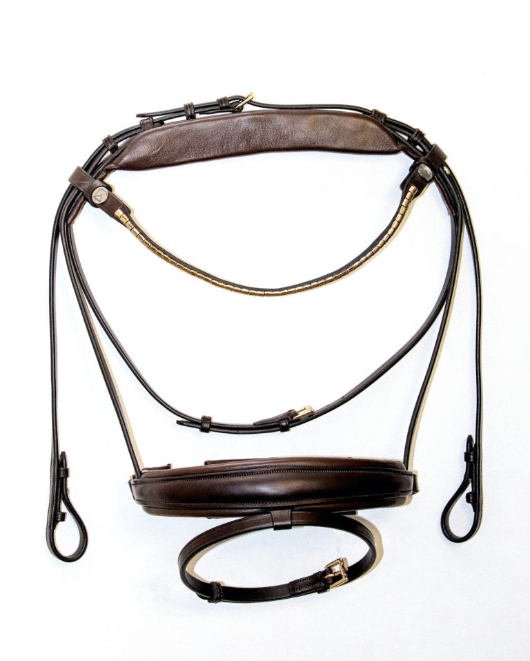 Finesse Snaffle Bridle Cayenne | Brown Leather with Gold Clincher Browband FLAT Leather