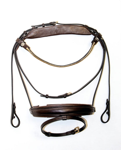 Finesse Snaffle Bridle Cayenne | Brown Leather with Gold Clincher Browband FLAT Leather