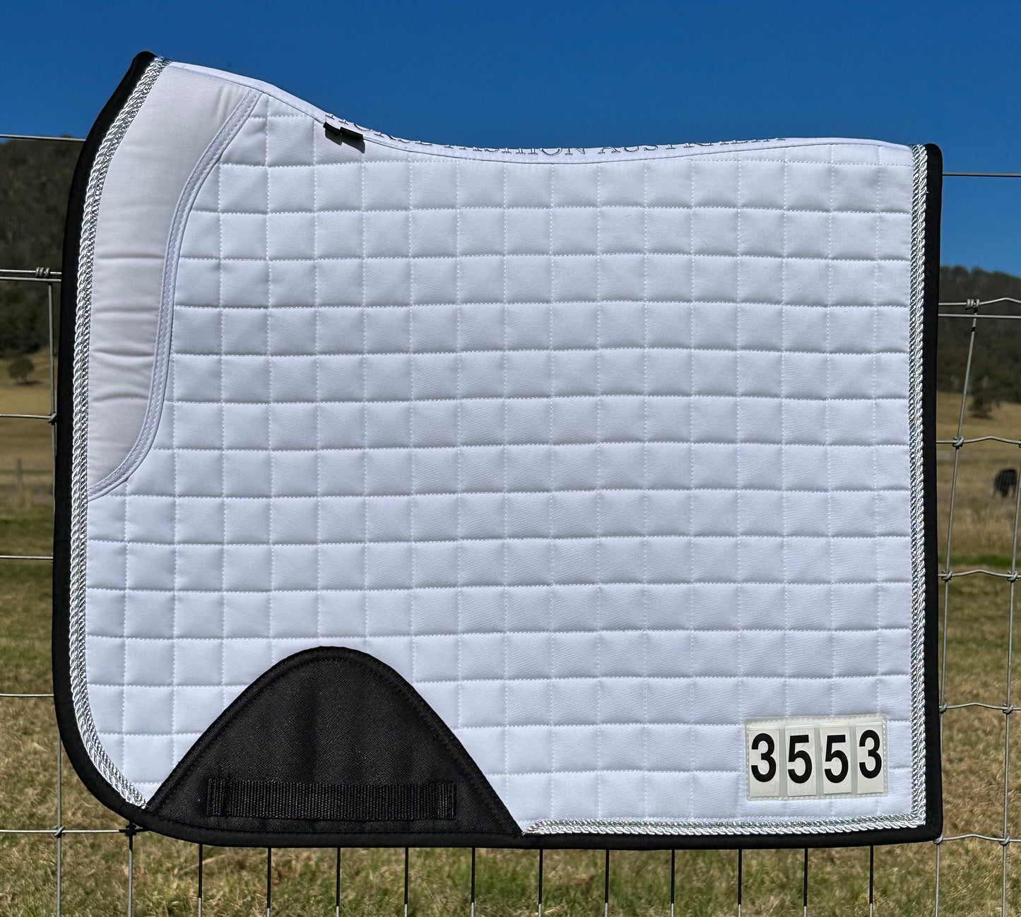 Horse Fashion Australia White Dressage Competition Pad with Numbers