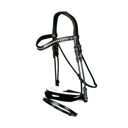 Dy'on Dressage Collection Rolled Leather Snaffle Bridle with Large Noseband