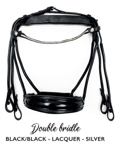 Finesse Double Bridle | Rolled Black Leather with Silver Clincher Browband