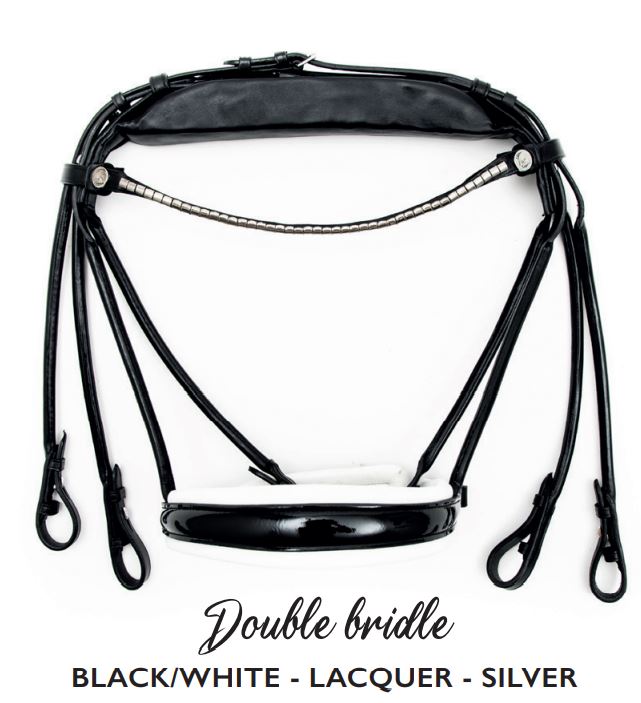 Finesse Double Bridle Cassidy | Rolled Black Leather with Silver Clincher Browband