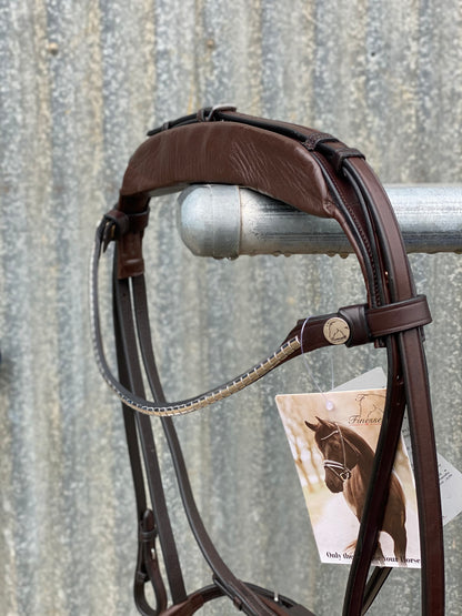 Finesse Snaffle Bridle | Zorro Jumping Style | Brown Leather with Silver Clincher Browband