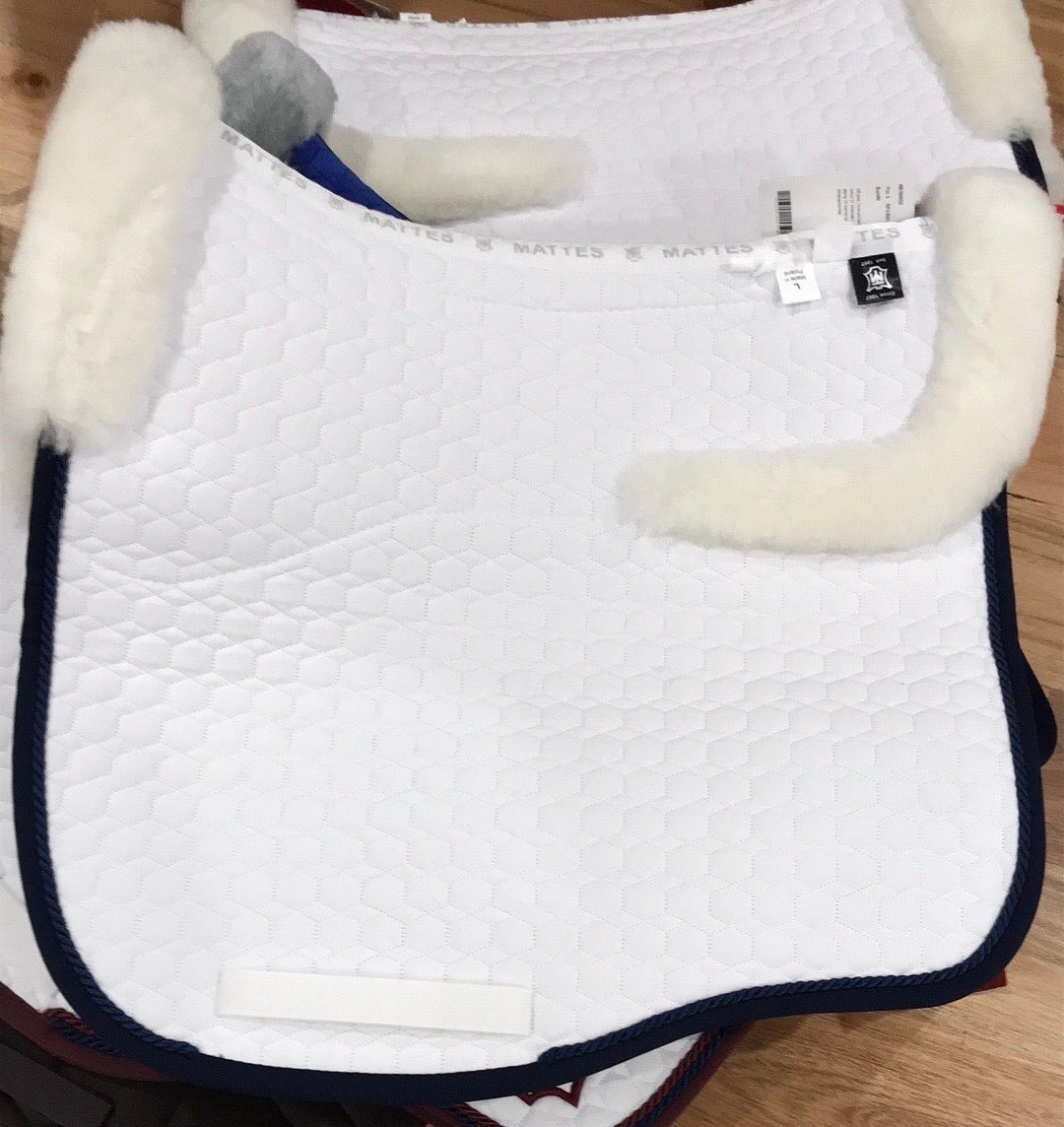 Mattes Eurofit Dressage Pad Large - Full fleece- White with Navy