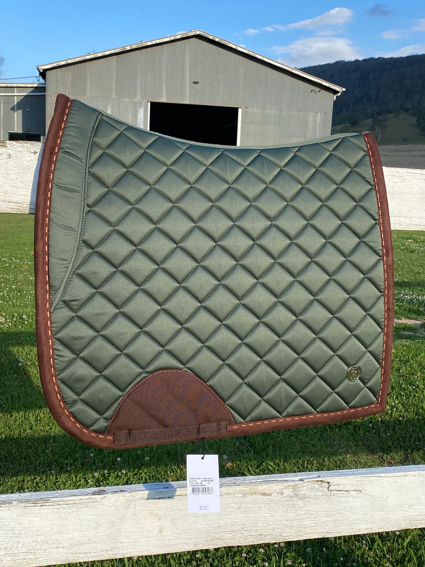 PS of Sweden FW21 Brown Suede Hunter Green Saddle Pad | Dressage or Jump