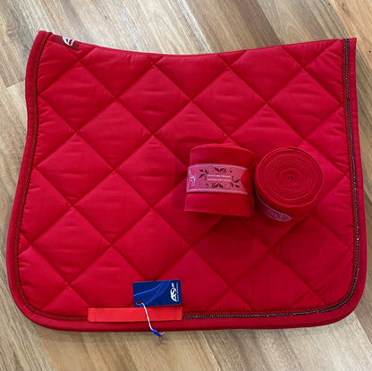 Anna Scarpati Custom Quia Dressage Pad - Full - Red with Crystal and Polos