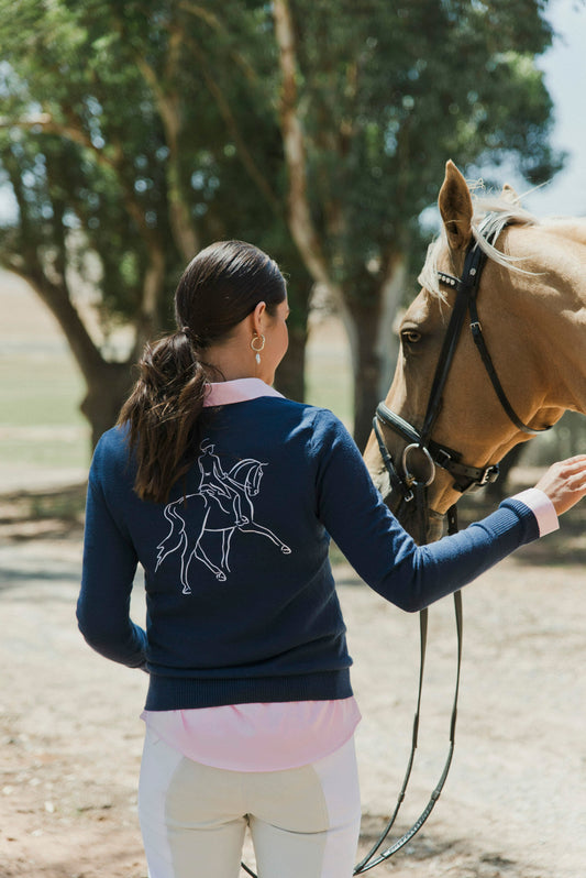 Iris & Wool "Palomino" 100% Merino V Neck Sweater - Navy